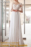 Runhufu Half Sleeve A-Line Wedding Dress 2023 Lace Appliques O-Neck Civil Bridal Gown With Button Back Tulle Floor Length