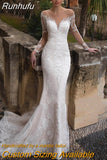 Runhufu Detachable 2 In 1 Wedding Dress Embroidered Lace On Net With Train O-neck Sleeveless Vintage Bride Gowns Vestido De Novia 925