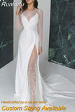 Runhufu Wedding Dresses 2023 O-Neck Bridal Gowns Button A-line Puffy Sleeves Robe De Mariage Vestido De Novia Floor-Length