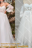 Runhufu Flowers Sweetheart Luxury Wedding Dress Long Puffy Sleeves A Line Custom Made Tulle 3D Lace Romantic Bridal Gowns
