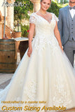 Runhufu Ladies Plus Size Dubai Arabian Lace Appliqué Wedding Dress Sweeping Train Sexy V Neck Custom Bridal Dress 2023 Robe فستان