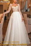 Runhufu New Sparkling Ladies Sweetheart A-Line Princess Wedding Dress Long Sleeve Glitter Tulle Boho Bridal Dress Vestidos De Novia