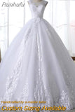 Runhufu White Lace Wedding Dress With Train Sleeveless Bridal Dress Back Zipper Ball Gown Luxury Vestido De Noiva Robe De Mariee