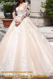 Runhufu Wedding Dress Princess Lace Appliques Long Sleeve Ball Gown Vestido De Novia Sweep Train Bride Bridal свадебное платье