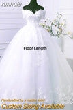 runhufu Novias Off Shoulder Plus Size Vestido De Noiva 2023 Wedding Dress Long Train or Floor Appliqes Pearls Bridal Tulle Mariage
