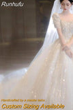 Runhufu Sleeve Beading Wedding Dress 2023 New Luxury Big Train Bride Dresses Tuller Ball Gown Wedding Dresses Vestido De Noiva