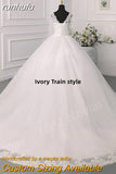 runhufu Novias Fashion Simple White Ivory Wedding Dresses Plus Size Diamond sequin Beading Lace Edge Train Dresses For Brides Gowns