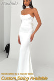 Runhufu White Mermaid Wedding Dresses Elegant Strapless Satin Long Bridal Gowns Boho Beach Evening Wedding Prom Gowns Custom Size