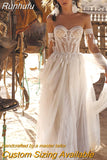 Runhufu Charming Boho Wedding Dress Sweetheart Lace A-line Appliques Bohemian Off The Shoulder Bridal Gown Robe De Mariage