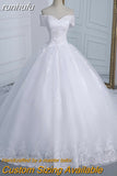 runhufu Shoulder Appliqes Pearls Wedding Dress Plus Size Vestido De Noiva 2023 Long Train Bridal Dresses Gowns Tulle Mariage