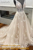 runhufu Champagne Boho Wedding Dress 2023 Lace Appliques Tulle Long Bridal Beach Wedding Gowns vestido de casamento princesa