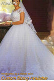 Runhufu Wedding Dress 2023 O-neck Bridal Dress With Train Lace Up Ball Gown Princess Luxury Lace Wedding Gowns Customize