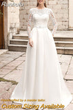 Runhufu NICEB Wedding Dress With Pockets O-Neck Lace Vestidos De Noiva Mariage Satin Sweep Train Wedding Gowns For Bridal Elegant