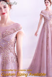 Runhufu New Banquet Elegant Evening Dress Scoop Sequins Appliques Floor-length Long Prom Formal Gown Vestidos De Noche