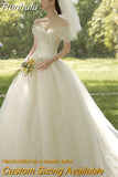 Runhufu Light Simple Boho Wedding Dress 2023 New Boat Neck Off The Shoulder Bridal Dress Tuller Wedding Gowns