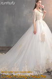 runhufu Wedding Dress Off The Shoulder Half Sleeve Wedding Gown Lace Applique Plus Size Simple Wedding Dress Robe De Mariee