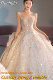 Runhufu Long Sleeve Beading Wedding Dress Sexy See Through Square Collar Luxury Sweep Tain Winter Bridal Gowns Vestido De Noiva