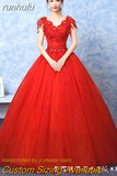 runhufu Wedding Dress The Red V-neck Ball Gown Vintage Wedding Dresses Lace Embroidery Vestido De Noiva
