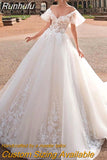 Runhufu 2023 A-line Wedding Dress Appliques V-neck Backless Off The Shoulder Zipper Robe De Mariée Elegant Vestido De Novia