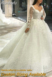 Runhufu Ladies V Neck Plus Size Vestido De Noiva 2023 Wedding Dress Custom Luxury Bridal A Collection Appliqué Lace Long Sleeve