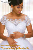 Runhufu Wedding Dress 2023 O-neck Bridal Dress With Train Lace Up Ball Gown Princess Luxury Lace Wedding Gowns Customize