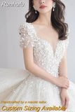 Runhufu Luxury Wedding Dress Shining Sequins Princess Ball Gown With Sweep Train Vintage Bridal Dresses Vestido De Noiva