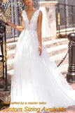 Runhufu V Neck Boho Wedding Dresses For Women 2023 Bride Gown Lace Appliques Vintage Vestido De Novia Suknia Ślubna Robe Mariage