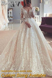 Runhufu Chick BallGown Lace Wedding Dresses Sexy V-Neck Long Sleeves BOHO Bridal Gowns vestido de novia 2023