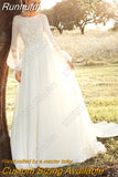 Runhufu Sexy Backless Wedding Dresses For Women Scoop Puff Sleeves Chiffon A-Line Bride Gowns Lace Appliques Robe De Mariée