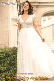 Runhufu NICEB Plus Size Wedding Dresses Classic Cap Sleeves Bride Gowns Chiffon Lace Appliques V-Neck A-Line Vestido De Noiva