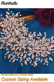 Runhufu HP377 Golden Wedding Hair Accessories Alloy Leaves Bridal Tiara Crystal Side Hair Headpiece Floral Bride Crown Party