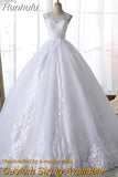 Runhufu White Lace Wedding Dress With Train Sleeveless Bridal Dress Back Zipper Ball Gown Luxury Vestido De Noiva Robe De Mariee