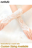 runhufu New Lace Bride Wedding Gloves High-end Hand Sewn Diamond Finger Wedding Gloves Wedding Accessories Mariage