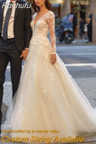 Runhufu Appliques Long Sleeves Wedding Dresses For Women 2023 Bride Gown Vestidos De Novia Deep V Neck Trouwjurk Suknia Ślubna