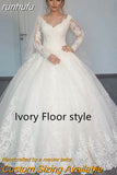 runhufu White Ivory Ball Gown Full Sleeve Vintage Wedding Dress 2023 Elegant LongLace Embroidery Appliques vestido De Noiva Bridal