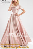 runhufu Robe De Soiree One Shoulder Short Sleeves Long Evening Dresses Pink Glitter Prom Dress 2023 Vestido De Fiesta De Boda