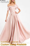 runhufu Robe De Soiree One Shoulder Short Sleeves Long Evening Dresses Pink Glitter Prom Dress 2023 Vestido De Fiesta De Boda