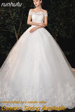 runhufu New Boat Neck Wedding Dress Sweep Brush Train Ball Gown Bridal Dress Lace Up Wedding Gowns Vestidos De Novia