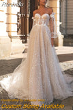 Runhufu Sweetheart Off The Shoulder Wedding Dress For Women 2023 Long Sleeves Illusion Lace Appliques A-Line Simple Bridal Gown