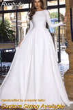 Runhufu Satin Princess Wedding Dresses Long Sleeve Backless Caftan Elegant Bride Dress Vestido De Noiva Muslim Wedding Gowns