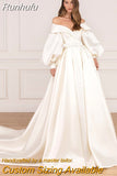 Runhufu Elegant A-Line Wedding Dresses Off The Shoulder Puff Sleeve Bridal Gowns Boho Beach Princess Evening Wedding Gowns Plus Size