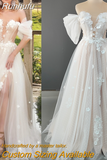 Runhufu High Split A Line Appliques Wedding Dress Lace Up Off Shoulder Real Photos Crisscross Rustic Maxi Bridal Gowns