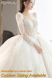 Runhufu Beading Wedding Dress Sexy See Through Deep V Neck Bride Dress 2023 New Long Sleeve Winter Wedding Gowns Robe De Mariee