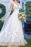 Runhufu NICEB Elegant Wedding Dresses Lace Open Back A-Line Appliques Bridal Gowns Sleeveless V-Neck Vestido De Fiesta De Boda