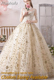 Runhufu Dress 2023 Muslim Half Sleeve High Neck Lace Up Ball Gown Princess Champagne Vintage Wedding Dresses Hs778