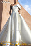 Runhufu Strapless Satin A-Line Wedding Dresses One Shoulder Princess Bridal Gowns Vestido De Noiva