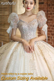 runhufu Wedding Dress 2023 New Short Sleeve Embroidered Tulle Ball Gown Wedding Gowns Shinny Princess