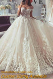 Runhufu Chic Ivory Lace Appliques BallGown Wedding Dresses Sweetheart Off Shoulder Short Sleeves BOHO Bridal Gowns With Lace Up