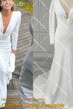 Runhufu Picture Deep V Neck Hollow Back Minimalist Wedding Dress Custom Made Sheath Buttons Ruched Satin Mermaid Bridal Gowns