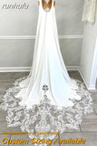 runhufu Women Boho Beach Wedding Dress Crepe Satin Scoop neck 2023 Backless Sexy Bridal Gown Lace A Line Wedding Gown